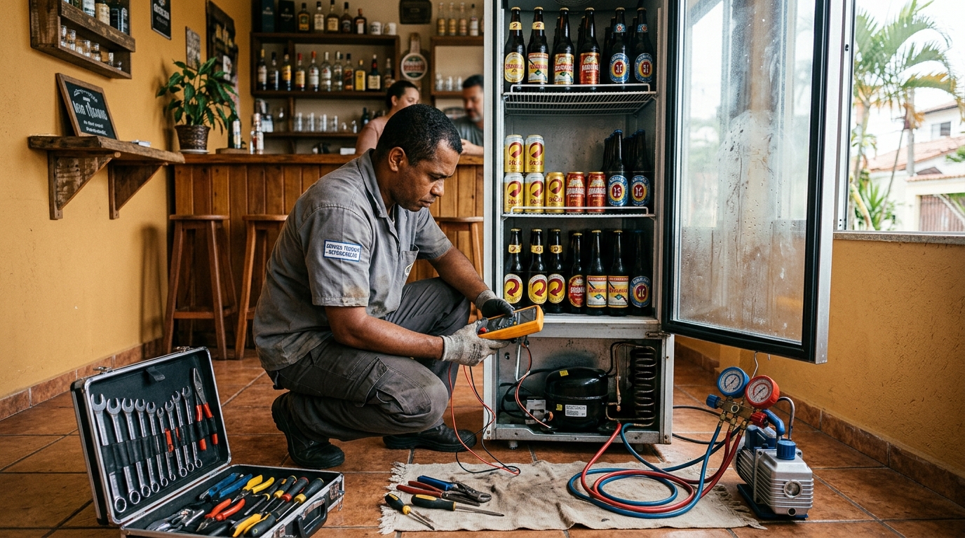 Substituição de termostato de cervejeira em serviço técnico em Londrina‑PR